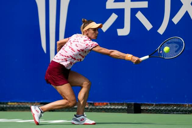 WUHAN, CHINA - OCTOBER 09: Lesia Tsurenko of Ukraine competes in the Women s Singles Round of 32 match against Magda Linette of Poland on day five of 2024 Wuhan Open at Optics Valley International Tennis Center on October 9, 2024 in Wuhan, Hubei Province of China.  Copyright: xVCGx 111522706477