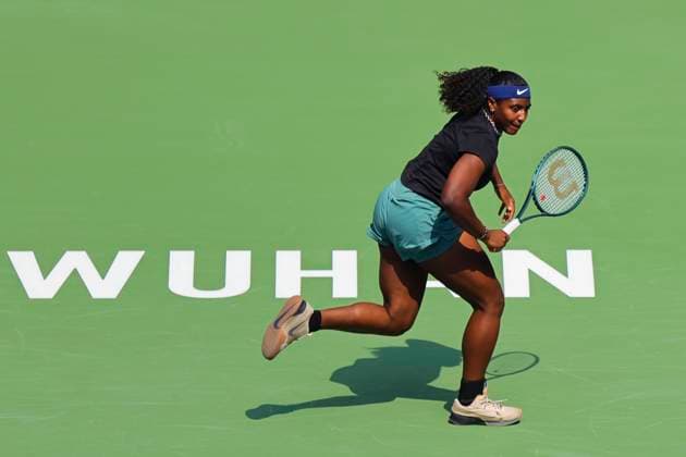 Tennis, WTA-Turnier in Wuhan WUHAN, CHINA - OCTOBER 09: Hailey Baptiste of United States reacts in the Women s Singles Round of 32 match against Barbora Krejcikova of Czech Republic on day five of 2024 Wuhan Open at Optics Valley International Tennis Center on October 9, 2024 in Wuhan, Hubei Province of China.  Copyright: xVCGx 111522698946