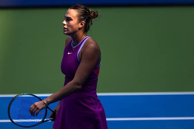 Tennis, WTA-Turnier in Wuhan (241009) -- WUHAN, Oct. 9, 2024 -- Aryna Sabalenka reacts during the women s singles round of 32 match between Aryna Sabalenka of Belarus and Katerina Siniakova of the Czech Republic at the 2024 Wuhan Open tennis tournament in Wuhan, capital of central China s Hubei Province, Oct. 9, 2024. ) (SP)CHINA-WUHAN-TENNIS-WUHAN OPEN-WOMEN S SINGLES(CN) XiaoxYijiu 