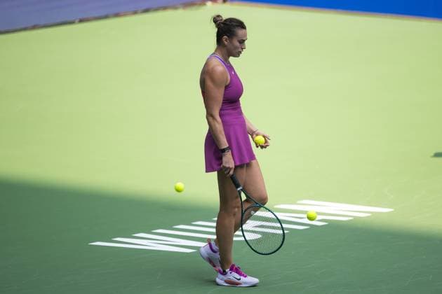 (241009) -- WUHAN, Oct. 9, 2024 -- Aryna Sabalenka reacts during the women s singles round of 32 match between Aryna Sabalenka of Belarus and Katerina Siniakova of the Czech Republic at the 2024 Wuhan Open tennis tournament in Wuhan, capital of central China s Hubei Province, Oct. 9, 2024. ) (SP)CHINA-WUHAN-TENNIS-WUHAN OPEN-WOMEN S SINGLES(CN) XiaoxYijiu 
