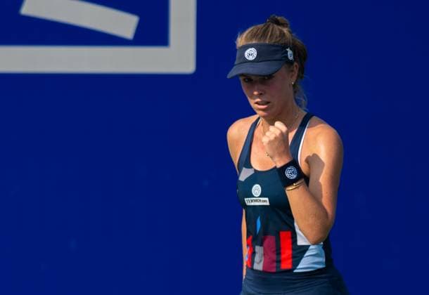 (241009) -- WUHAN, Oct. 9, 2024 -- Magdalena Frech celebrates during the women s singles round of 32 match between Magdalena Frech of Poland and Emma Navarro of the United States at the 2024 Wuhan Open tennis tournament in Wuhan, capital of central China s Hubei Province, Oct. 9, 2024. ) (SP)CHINA-WUHAN-TENNIS-WUHAN OPEN-WOMEN S SINGLES(CN) HuxJingwen 