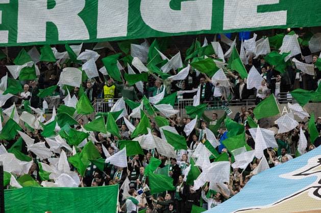 241009 Supporters of Hammarby ahead of the UEFA Women s Champions League football match between Hammarby and St Pölten on October 9, 2024 in Stockholm Photo Kenta Jönsson BILDBYRAN COP 210 KJ0195 fotboll football soccer fotball champions league hammarby st pölten dam bbeng publik  Copyright: KENTAxJÖNSSON BB241009KJ019