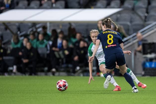 241009 Julie Blakstad of Hammarby and Claudia Wenger of St Pölten during the UEFA Women s Champions League football match between Hammarby and St Pölten on October 9, 2024 in Stockholm Photo Kenta Jönsson BILDBYRAN COP 210 KJ0195 fotboll, football, soccer, fotball,champions league,hammarby,st  Copyright: KENTAxJÖNSSON BB241009KJ022