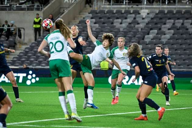 STOCKHOLM, SWEDEN 20241009 Hammarbys Asato Miyagawa center during Wednesdays Womens Champions League Group D match between Hammarby IF and SKN St Pölten at Tele2 Arena STOCKHOLM SWEDEN x10080x  Copyright: xFredrikxSandberg TTx CHAMPIONS LEAGUE HAMMARBY-ST PÖLTEN
