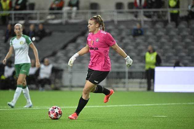 STOCKHOLM, SWEDEN 20241009 St Pölten goalkeeper Carina Schlüter during Wednesdays womens Champions League Group D match between Hammarby IF and SKN St Pölten at Tele2 Arena STOCKHOLM SWEDEN x10080x  Copyright: xFredrikxSandberg TTx CHAMPIONS LEAGUE HAMMARBY-ST PÖLTEN
