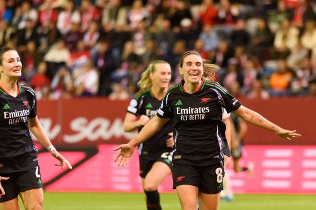Mariona Caldentey (8 Arsenal) celebrates the opning goal during the UEFA Womens Champions League group stage match between FC Bayern Munich and Arsenal at FC Bayern Campus in Munich, Germany. (Sven Beyrich SPP) Copyright: xSvenxBeyrich SPPx spp-en-SvBe-20241009-D4S_0711