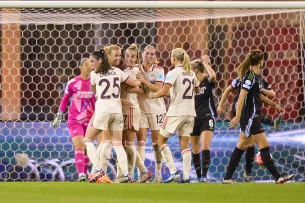 Soccer, UEFA Womens Champions League, 20241009, FC Bayern Munich Arsenal WFC In the picture Bayern goal cheers cheers goal 1 1 Munich FC Bayern Campus Bayern Germany Copyright: Passion2Press MarkusxFischerx