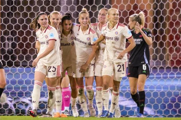Soccer, UEFA Womens Champions League, 20241009, FC Bayern Munich Arsenal WFC In the picture Bayern goal cheers cheers goal 1 1 Munich FC Bayern Campus Bayern Germany Copyright: Passion2Press MarkusxFischerx