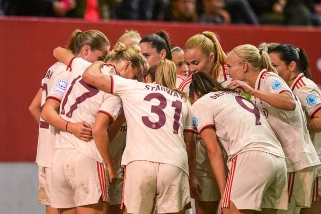 Soccer, UEFA Womens Champions League, 20241009, FC Bayern Munich Arsenal WFC In the picture Bayern goal cheers cheers goal 2 1 Munich FC Bayern Campus Bayern Germany Copyright: Passion2Press MarkusxFischerx