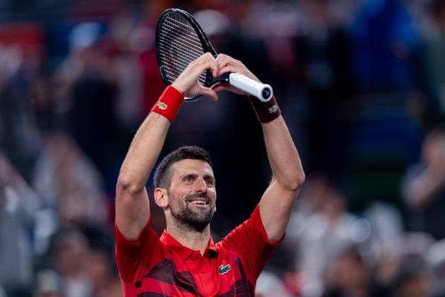 SHANGHAI, CHINA - OCTOBER 09: Novak Djokovic of Serbia celebrates after winning the Men s Singles Round of 16 match against Roman Safiullin of Russia on Day 10 of 2024 Shanghai Rolex Masters at Qi Zhong Tennis Centre on October 9, 2024 in Shanghai, China.  Copyright: xVCGx 111522783984