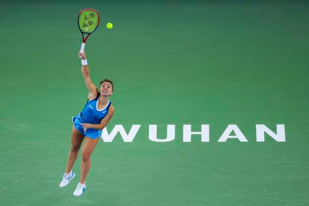 WUHAN, CHINA - OCTOBER 09: Jasmine Paolini of Italy competes in the Women s Singles Round of 32 match against Yuan Yue of China on day five of 2024 Wuhan Open at Optics Valley International Tennis Center on October 9, 2024 in Wuhan, Hubei Province of China.  Copyright: xVCGx 111522806427