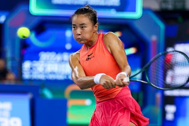 WUHAN, CHINA - OCTOBER 09: Yuan Yue of China competes in the Women s Singles Round of 32 match against Jasmine Paolini of Italy on day five of 2024 Wuhan Open at Optics Valley International Tennis Center on October 9, 2024 in Wuhan, Hubei Province of China.  Copyright: xVCGx 111522801136