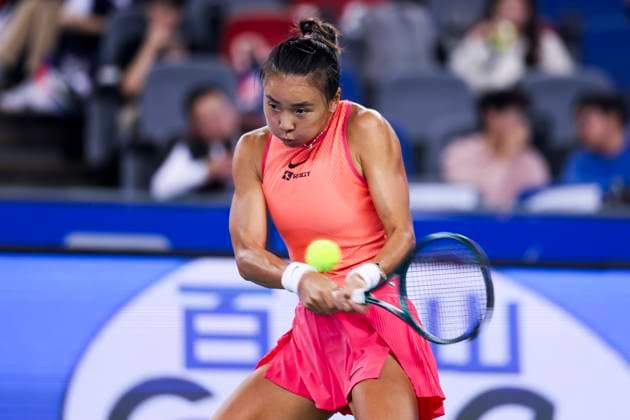WUHAN, CHINA - OCTOBER 09: Yuan Yue of China competes in the Women s Singles Round of 32 match against Jasmine Paolini of Italy on day five of 2024 Wuhan Open at Optics Valley International Tennis Center on October 9, 2024 in Wuhan, Hubei Province of China.  Copyright: xVCGx 111522801123