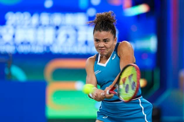 WUHAN, CHINA - OCTOBER 09: Jasmine Paolini of Italy competes in the Women s Singles Round of 32 match against Yuan Yue of China on day five of 2024 Wuhan Open at Optics Valley International Tennis Center on October 9, 2024 in Wuhan, Hubei Province of China.  Copyright: xVCGx 111522801114