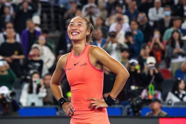 Tennis, WTA-Turnier in Wuhan WUHAN, CHINA - OCTOBER 09: Zheng Qinwen of China reacts after the Women s Singles Round of 32 match against Jaqueline Cristian of Romania on day five of 2024 Wuhan Open at Optics Valley International Tennis Center on October 9, 2024 in Wuhan, Hubei Province of China.  Copyright: xVCGx 111522799902