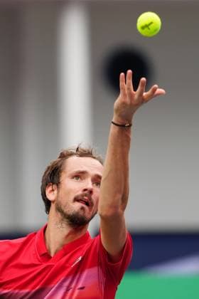 (241010) -- SHANGHAI, Oct. 10, 2024 -- Daniil Medvedev serves during the men s singles quarterfinal match between Jannik Sinner of Italy and Daniil Medvedev of Russia at the ATP, Tennis Herren World Tour Shanghai Masters tennis tournament in Shanghai, east China, Oct. 10, 2024. ) (SP)CHINA-SHANGHAI-TENNIS-ATP TOUR-SHANGHAI MASTERS(CN) XuxYanan 