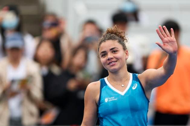WUHAN, CHINA - OCTOBER 10: Jasmine Paolini of Italy reacts in the Women s Singles Round of 16 match against Erika Andreeva of Russia on day five of 2024 Wuhan Open at Optics Valley International Tennis Center on October 10, 2024 in Wuhan, Hubei Province of China.  Copyright: xVCGx 111522995773