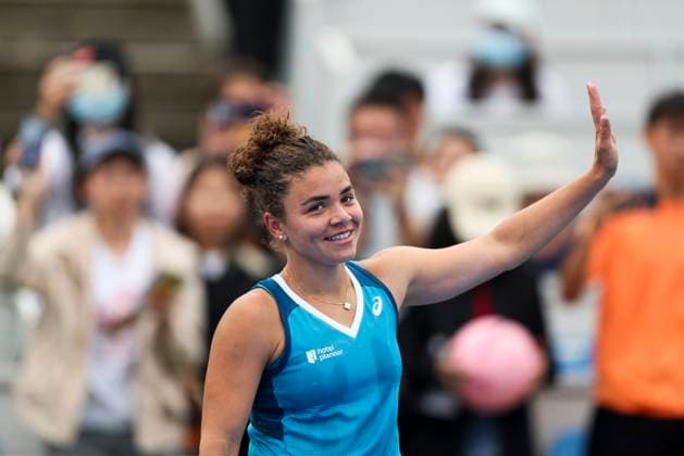 WUHAN, CHINA - OCTOBER 10: Jasmine Paolini of Italy reacts in the Women s Singles Round of 16 match against Erika Andreeva of Russia on day five of 2024 Wuhan Open at Optics Valley International Tennis Center on October 10, 2024 in Wuhan, Hubei Province of China.  Copyright: xVCGx 111522995772