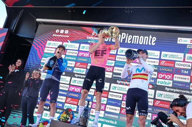 Podium Gran Piemonte, POWLESS Neilson, STRONG Corbin, ARANBURU Alexander during Gran Piemonte, Street Cycling race in Borgomanero, Italy, October 10 2024  Copyright: xTommasoxBerardi IPAxSportx xipa-x xx IPA_50495953 IPA_Agency_IPA50495953
