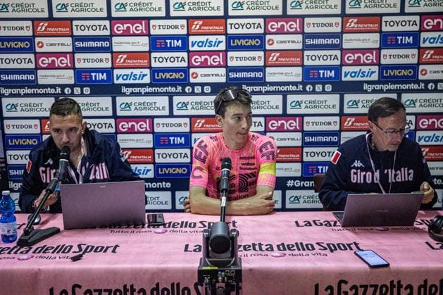 Neilson Powless in press conference, PK, Pressekonferenz during Gran Piemonte, Street Cycling race in Borgomanero, Italy, October 10 2024  Copyright: xTommasoxBerardi IPAxSportx xipa-x xx IPA_50496354 IPA_Agency_IPA50496354