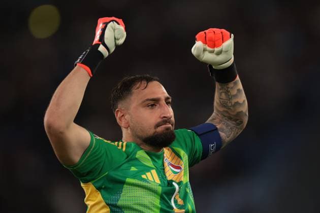 Rome, Italy, 10th October 2024. Gianluigi Donnarumma of Italy celebrates after team mate Andrea Cambiaso scored to give the side a 1-0 lead during the UEFA Nations League match at Stadio Olimpico, Rome. Picture credit should read: Jonathan Moscrop Sportimage EDITORIAL USE ONLY. No use with unauthorised audio, video, data, fixture lists, club league logos or live services. Online in-match use limited to 120 images, no video emulation. No use in betting, games or single club league player publications. SPI-3351-0004