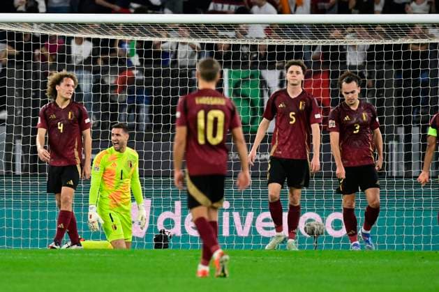 Italy v Belgium - UEFA Nations League 10 10 2024 ROME, ITALY - OCTOBER 10 : Belgian players looks dejected after Retegui Mateo forward of Italy scores a goal during the 2024 - 2025 UEFA Nations League - League phase League A Group A2 match between Italy and Belgium at the Stadio Olympico on October 10, 2024 in Rome, Italy, 10 10 2024 Rome Italy  Copyright: xPeterxDexVoechtx