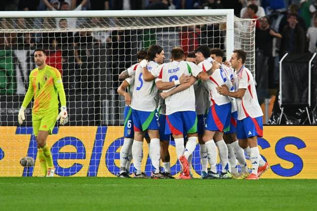 Andrea Cambiaso (ITA) celebrates after scoring the gol of 1-0 during the UEFA National League Matchday 3 match between Italy and Belgium at the Olympic Stadium on October 10, 2024 in Rome, Italy.  Copyright: xDomenicoxCippitelli IPAxSportx x xx IPA_50504030 IPA_Agency_IPA50504030