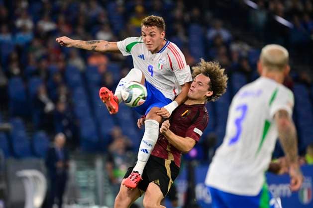 Italy v Belgium - UEFA Nations League 10 10 2024 ROME, ITALY - OCTOBER 10 : Retegui Mateo forward of Italy, Faes Wout defender of Belgium during the 2024 - 2025 UEFA Nations League - League phase League A Group A2 match between Italy and Belgium at the Stadio Olympico on October 10, 2024 in Rome, Italy, 10 10 2024 Rome Italy  Copyright: xPeterxDexVoechtx
