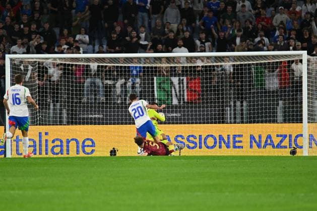 October 10, 2024, Rome, Milan, Italy: Andrea Cambiaso (ITA) is scoring the goal of 1-0 during the UEFA National League Matchday 3 match between Italy and Belgium at the Olympic Stadium on October 10, 2024 in Rome, Italy. CALCIO - UEFA Nations League - Italy vs Belgium  - ZUMAs349 20241010_zsa_s349_106 Copyright: xDomenicoxCippitelli IpaxSportx