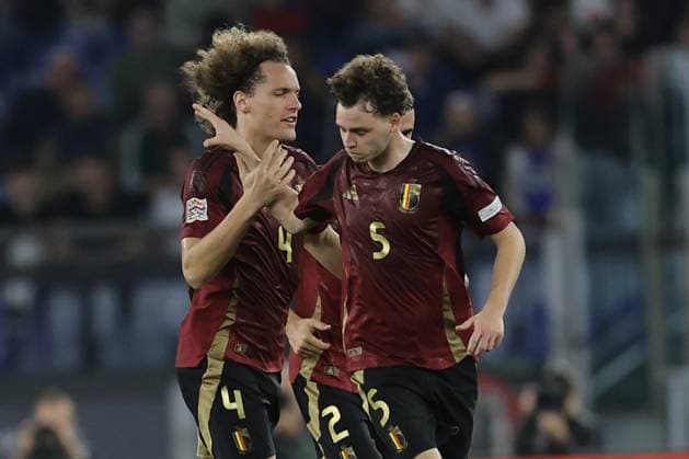 October 10, 2024, Rome, Milan, Italy: Maxim De Cuyper of Belgium (Club Brugge) celebrates after scoring a goal during the UEFA Nations League 2024 match between Italy - Belgium at the Olimpico stadium, Rome, Italy October 10, 2023. CALCIO - UEFA Nations League - Italy vs Belgium  - ZUMAs349 20241010_zsa_s349_144 Copyright: xAntonioxBalasco IpaxSportx xIpax