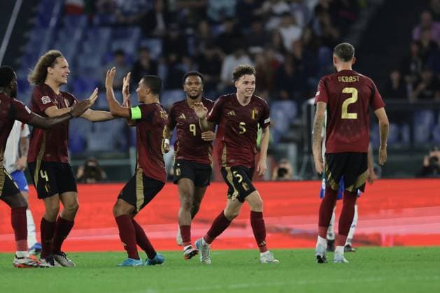 October 10, 2024, Rome, Milan, Italy: Maxim De Cuyper of Belgium (Club Brugge) celebrates after scoring a goal during the UEFA Nations League 2024 match between Italy - Belgium at the Olimpico stadium, Rome, Italy October 10, 2023. CALCIO - UEFA Nations League - Italy vs Belgium  - ZUMAs349 20241010_zsa_s349_148 Copyright: xAntonioxBalasco IpaxSportx xIpax
