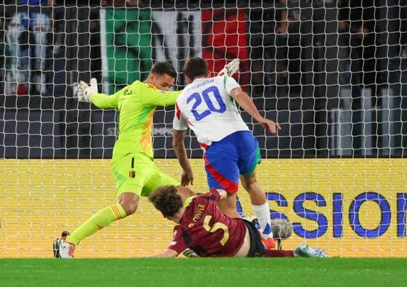 National League Football Match Italy - Belgium 2024 25 During the first match of National League 10 10 2024 Football match between Italy vs Belgium at the Stadio Olimpico in Rome In picture: goal the Andrea Cambiaso of Italy ROMA Stadio Olimpico Roma Italia Copyright: xFABIOxSASSOxFabioxSassox Lazio Nizza2024_10_10Fabio Sasso9896
