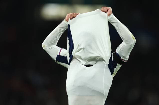 London, England, 10th October 2024. Jude Bellingham of England reacts after missing a shot on goal during the UEFA Nations League match at Wembley Stadium, London. Picture credit should read: Paul Terry Sportimage EDITORIAL USE ONLY. No use with unauthorised audio, video, data, fixture lists, club league logos or live services. Online in-match use limited to 120 images, no video emulation. No use in betting, games or single club league player publications. SPI-3369-0026
