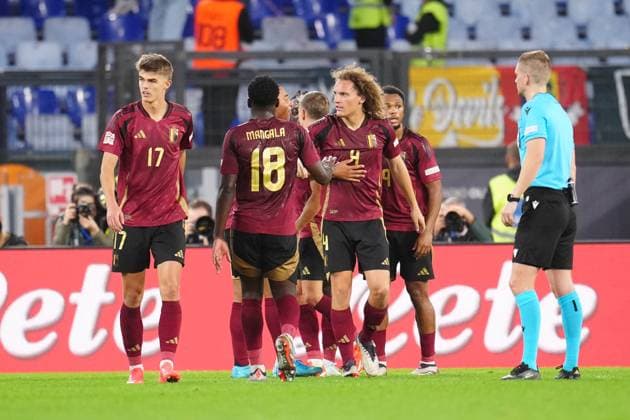 ROME, ITALY - OCTOBER 10: players of Belgium celebrate during the Nations League match between Italy and Belgium at Stadio Olimpico on October 10, 2024 in Rome, Italy Copyright: xFOTOAGENZIAx