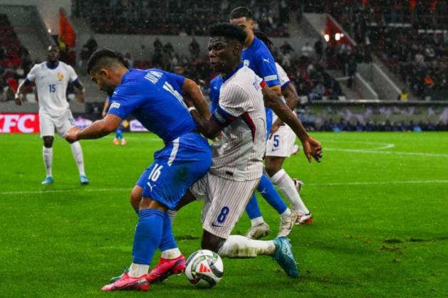 Aurelien Djani Tchouameni (France) in action against Mohammad Abu Fani (Israel) during the UEFA Nations League match between Israel vs. France on 10th October 2024 at the Bozsik Arena stadium in Budapest, Hungary  Copyright: xVincenzoxOrlando IPAxSportx xipax xx IPA_50506957 IPA_Agency_IPA50506957