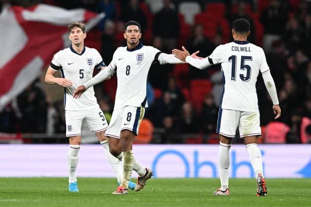 England v Greece UEFA Nations League 10 10 2024. Group 2 Goal 1-1 - Jude Bellingham (8) of England celebrates scoring the equalising goal during the UEFA Nations League match between England and Greece at Wembley Stadium, London, England on 10 October 2024. London Wembley Stadium Greater London England Editorial use only , Copyright: xGrahamxHuntx PSI-20580-0120