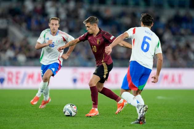Leandro Trossard (Belgium) in action, UEFA Nations League 2024 25 League A Group A2, Italy v Belgium, Stadio Olimpico, October 10, 2024, Rome, Italy.