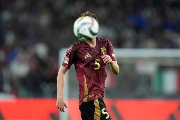 Maxim De Cuyper (Belgium) in action, UEFA Nations League 2024 25 League A Group A2, Italy v Belgium, Stadio Olimpico, October 10, 2024, Rome, Italy.