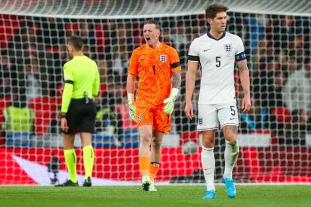 UEFA Nations League - League B - Group B2 - England v Greece Jordan Pickford of England reacts following Greece™s goal during the UEFA Nations League - League B - Group B2 - match England vs Greece at Wembley Stadium, London, United Kingdom, 10th October 2024 (Photo by Gareth Evans News Images) London Wembley Stadium Greater London United Kingdom Copyright: xGarethxEvans NewsxImagesx