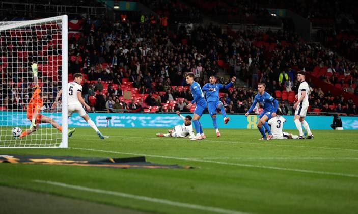 Vangelis Pavlidis of Greece scores his 2nd goal to win the game and put Greece 2-1 up England v Greece - UEFA Nations League - League B - Group 2. Football. Wembey Stadium, London. UK. 10 OCT 2024 Editorial use only  Copyright: xJASONPIX Shutterstockx 14774704bl