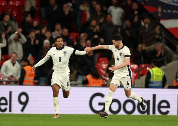 Jude Bellingham of England celebrates after he scores an equalising goal to make it 1-1 England v Greece - UEFA Nations League - League B - Group 2. Football. Wembey Stadium, London. UK. 10 OCT 2024 Editorial use only  Copyright: xJASONPIX Shutterstockx 14774704cg