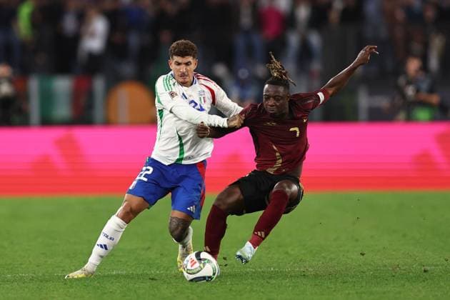 Giovanni Di Lorenzo (Italy)Jeremy Doku (Belgium) during the UEFA Nations League match between Italy 2-2 Belgium at Olimpic Stadium on October 10 , 2024 in PRoma, Italy. Noxthirdxpartyxsales  (269522392)