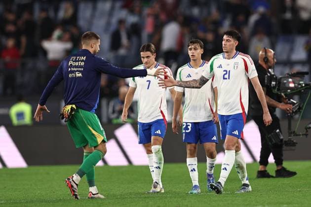 Guglielmo Vicario (Italy)Alessandro Bastoni (Italy)Nicolo Fagioli (Italy)Niccolo Pisilli (Italy) during the UEFA Nations League match between Italy 2-2 Belgium at Olimpic Stadium on October 10 , 2024 in PRoma, Italy. Noxthirdxpartyxsales  (269522450)