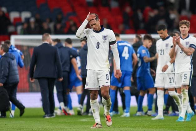 London, England, October 10th 2024: Jude Bellingham (8 England) look dejected after losing the game during the UEFA Nations League game between England and Greece at Wembley Stadium in London, England (Alexander Canillas SPP) Copyright: xAlexanderxCanillas SPPx spp-en-AlCa-9U2A2094
