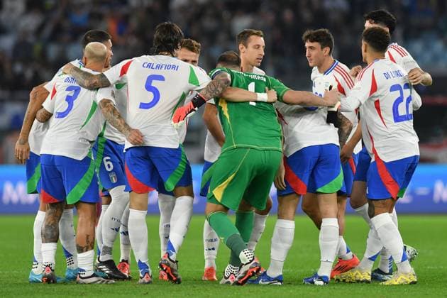 Soccer, Nation League match , Italy-Belgium Italy PlayerÕs during Nation League phase Matchday 3 League A Group A2 Italy-Belgium at Olympic stadium, Italy, Oct 10th, 2024. Imago-Images Emmefoto Copyright: xImago-Images Emmefotox