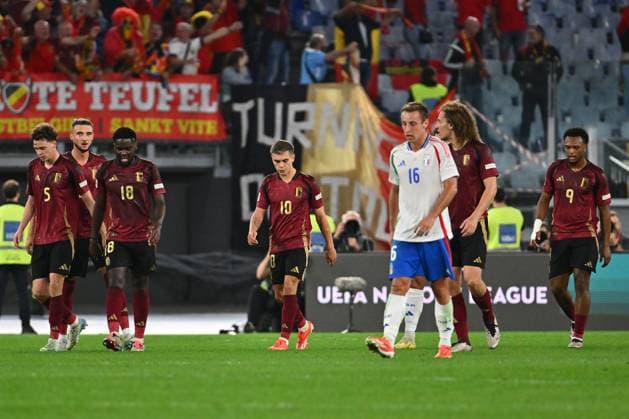 Leandro Trossard (BEL) celebrates after scoring the gol of 2-2 during the UEFA National League Matchday 3 match between Italy and Belgium at the Olympic Stadium on October 10, 2024 in Rome, Italy.  Copyright: xDomenicoxCippitelli IPAxSportx x xx IPA_50510353 IPA_Agency_IPA50510353