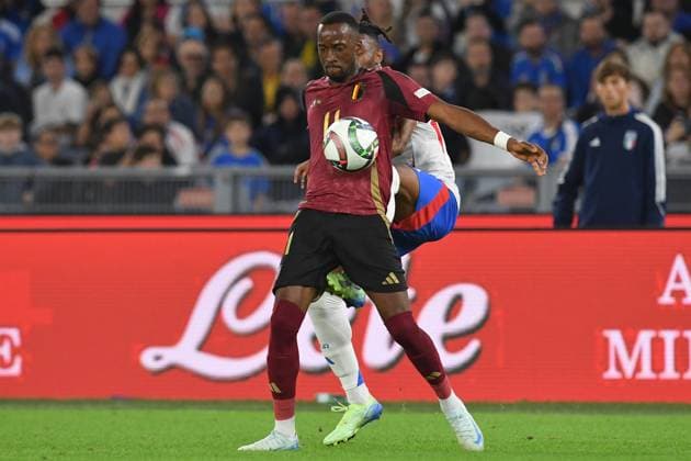 Soccer, Nation League match , Italy-Belgium Dodi Lukebakio of Belgium,Destiny Udogie of Italy during Nation League phase Matchday 3 League A Group A2 Italy-Belgium at Olympic stadium, Italy, Oct 10th, 2024. Imago-Images Emmefoto Copyright: xImago-Images Emmefotox