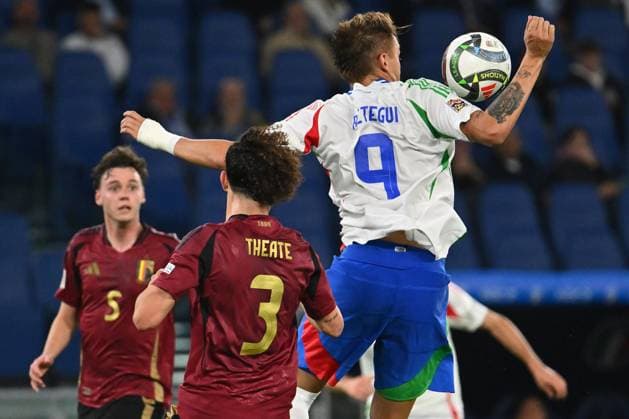 October 10, 2024, Rome, Milan, Italy: Mateo Retegui (ITA) in action during the UEFA National League Matchday 3 match between Italy and Belgium at the Olympic Stadium on October 10, 2024 in Rome, Italy. CALCIO - UEFA Nations League - Italy vs Belgium  - ZUMAs349 20241010_zsa_s349_331 Copyright: xDomenicoxCippitelli IpaxSportx