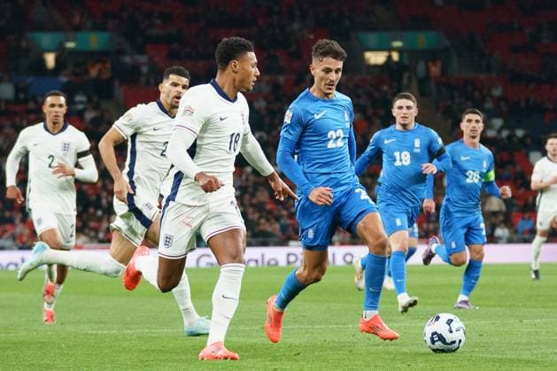 England v Greece Ollie Watkins of England under pressure from Dimitris Giannoulis of Greece during the England v Greece UEFA Nations League Round 1 match at Wembley Stadium, London, England, United Kingdom on 10 October 2024 Editorial use only. All images are copyright Every Second Media Limited. No images may be reproduced without prior permission. Copyright: xIMAGO EveryxSecondxMediax ESM-1167-0101