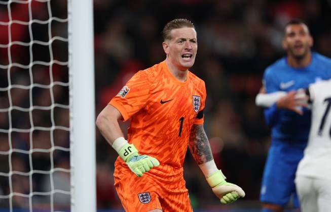 Jordan Pickford of England England v Greece - UEFA Nations League - League B - Group 2. Football. Wembey Stadium, London. UK. 10 OCT 2024 Editorial use only  Copyright: xJASONPIX Shutterstockx 14774704dx